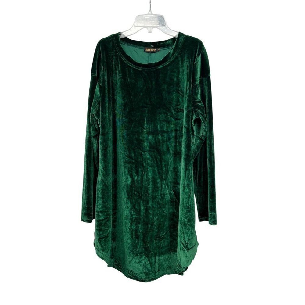 Reborn Womens Velour Shift Dress Long Sleeve Green Size XL